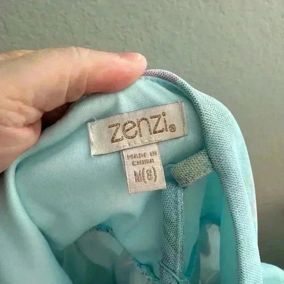 Zenzi Floral Sparkly Aquamarine Dress Size 8 Little Girl Easter Mother’s Day - Picture 4 of 6